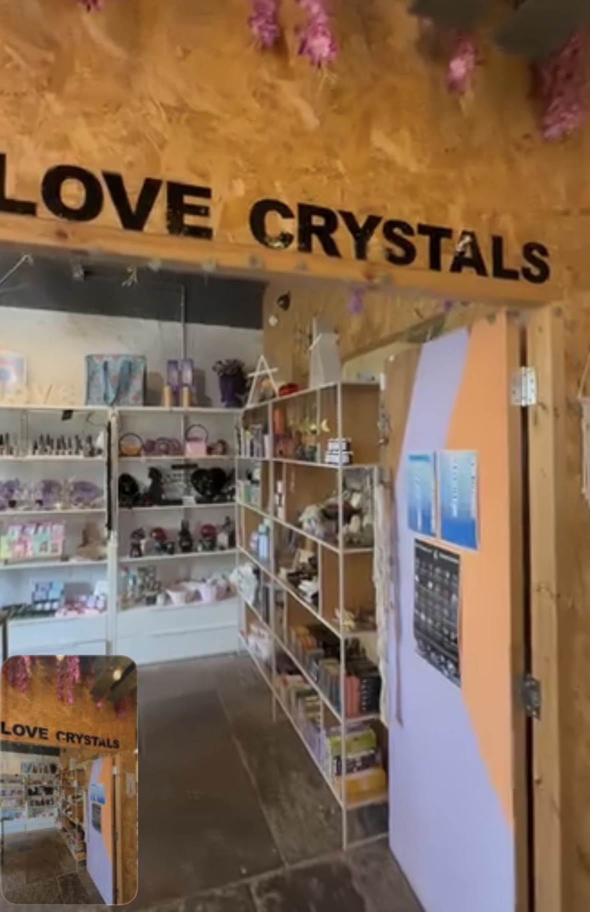 The Love Crystals doorway into the Moonchi crystal shop